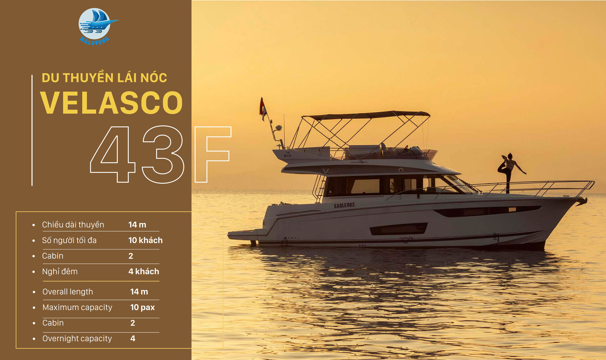  Velasco 43F là mẫu du thuyền được các bạn trẻ đặc biệt yêu thích