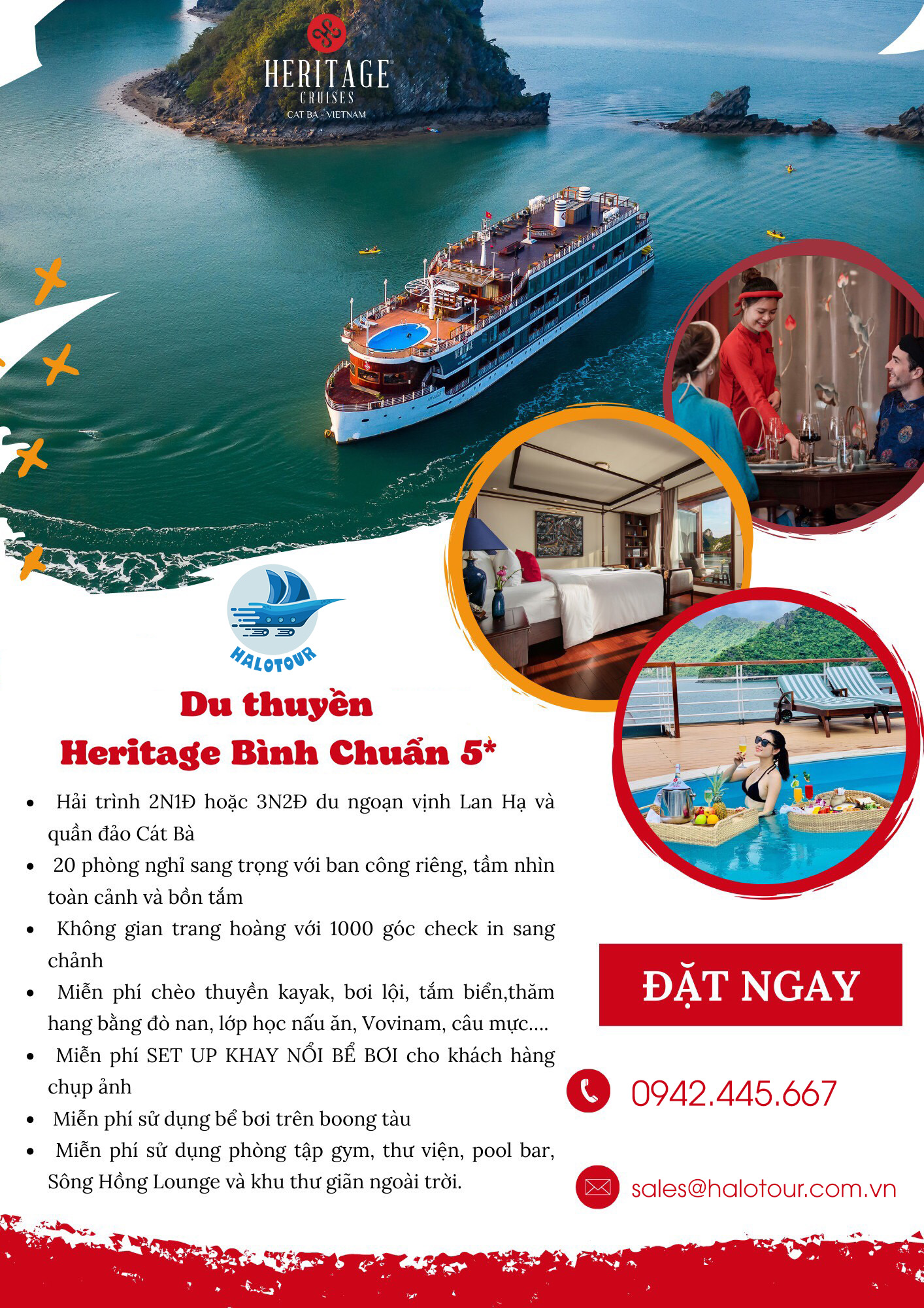 Du thuyền Heritage Bình Chuẩn 5 sao vịnh Lan Hạ 4 Đặt phòng du thuyền Heritage Bình Chuẩn giá voucher ưu đãi của Halotour trên duthuyenhalonglanha.com