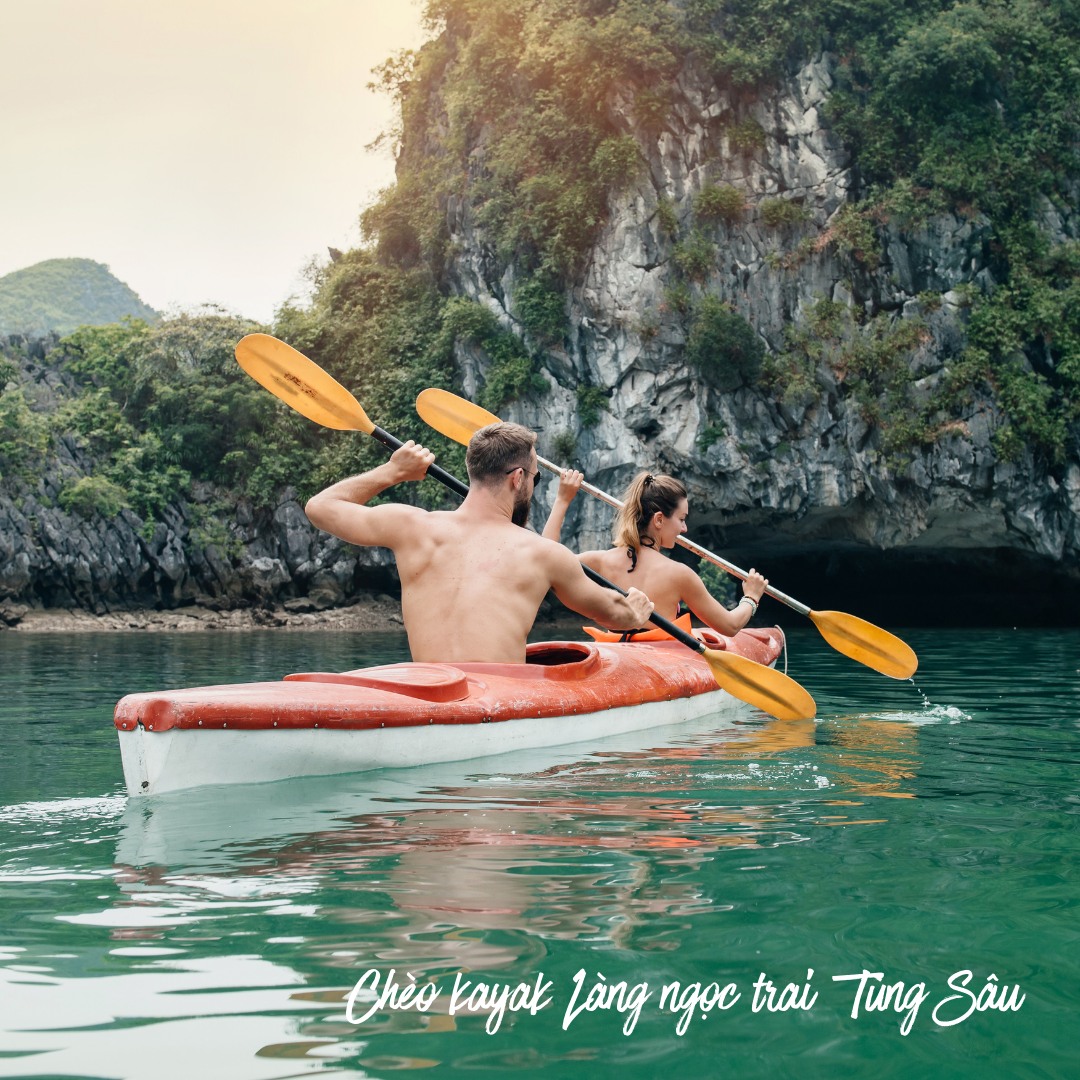 Du thuyền Paradise Elegance 5 sao vịnh Hạ Long 4 chèo kayak tại làng ngọc trai Tùng Sâu