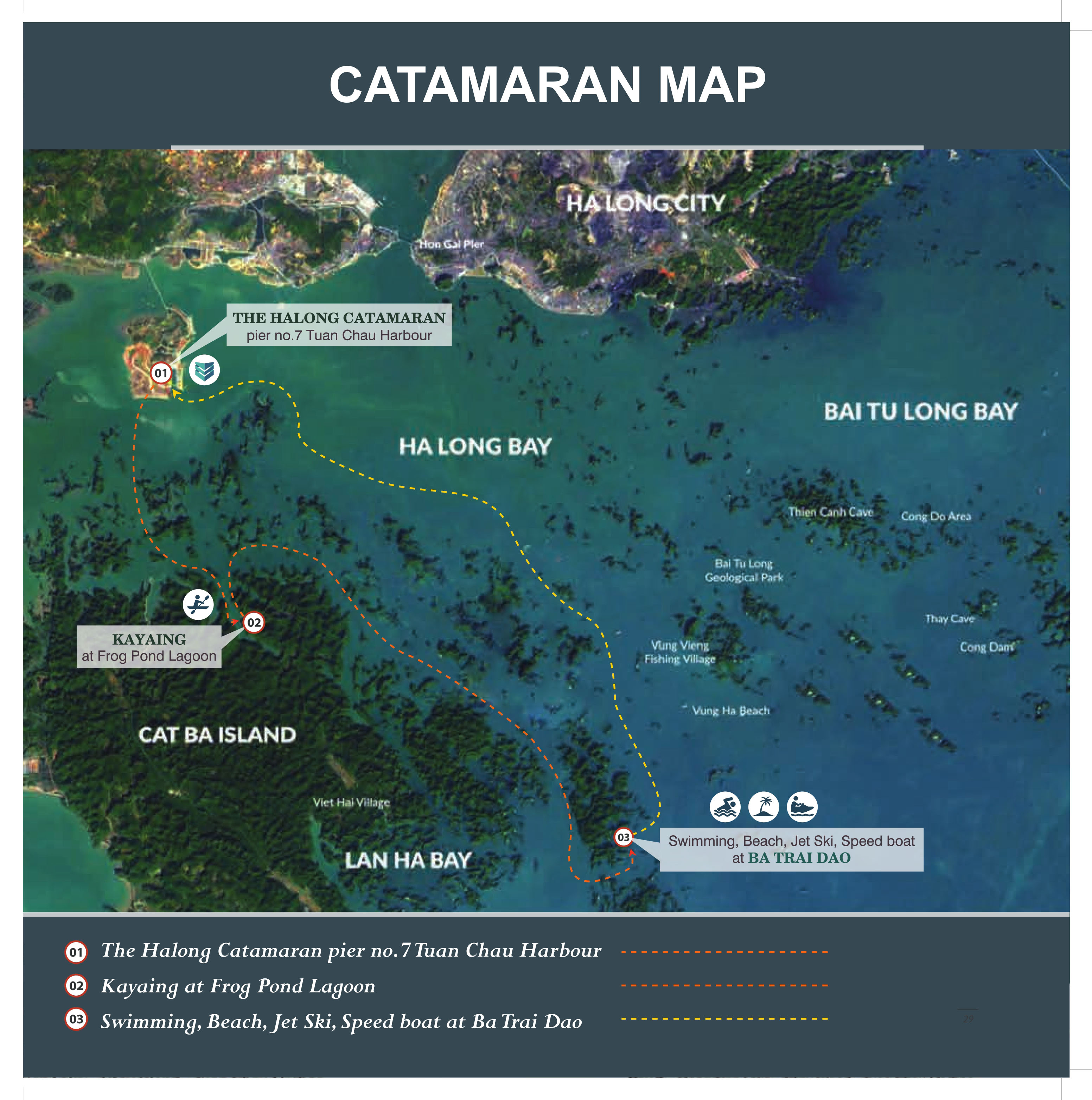 Du thuyền Catamaran Hạ Long - Lan Hạ trong ngày 10 Sơ đồ lịch trình du thuyền Lan Hạ