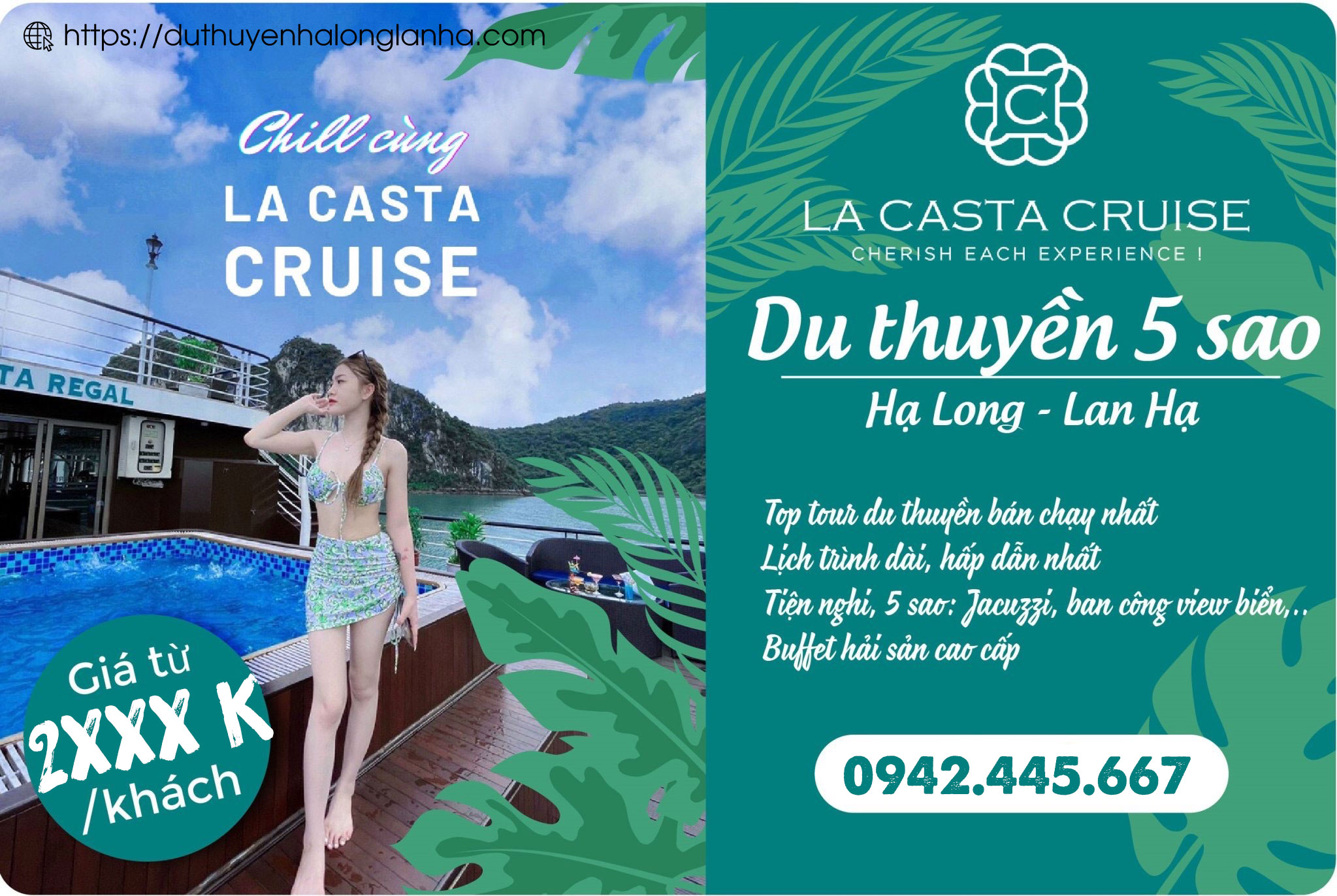 Du thuyền La Casta cruise 5 sao vịnh Lan Hạ 7 giá siêu ưu đãi khi đặt với duthuyenhalonglanha.com