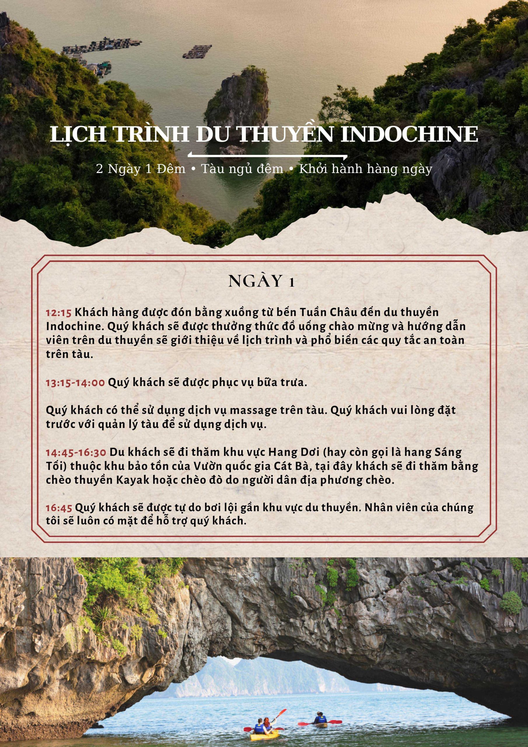 Du thuyền Indochine Cruise 5 sao vịnh Lan Hạ 8 Lịch trình du thuyền Indochine Cruise 1