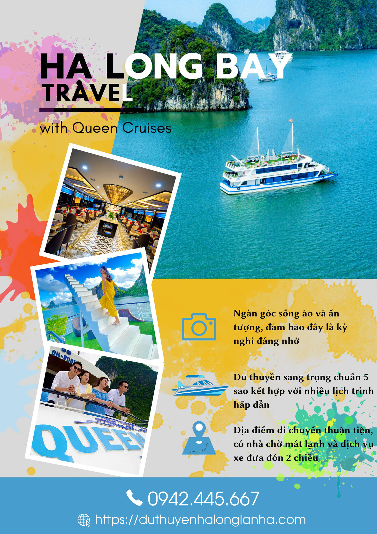 Du thuyền Queen cruise tham quan Hạ Long 1 ngày 2 đặt ngay du thuyền 5 sao thăm quan vịnh Hạ Long trong ngày giá tốt tại duthuyenhalonglanha.com