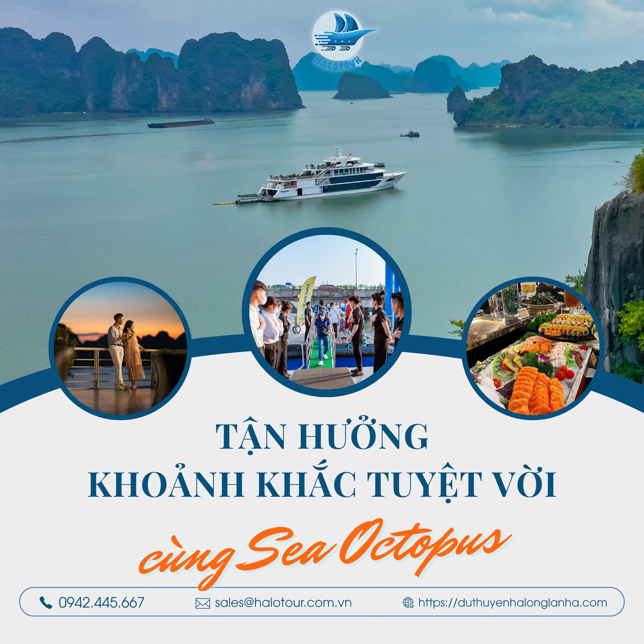 Du thuyền Sea Octopus 5 sao ăn tối trên vịnh 9 Siêu ưu đãi khi đặt du thuyền ăn tối Sea Octopus trên website duthuyenhalonglanha.com của Halotour