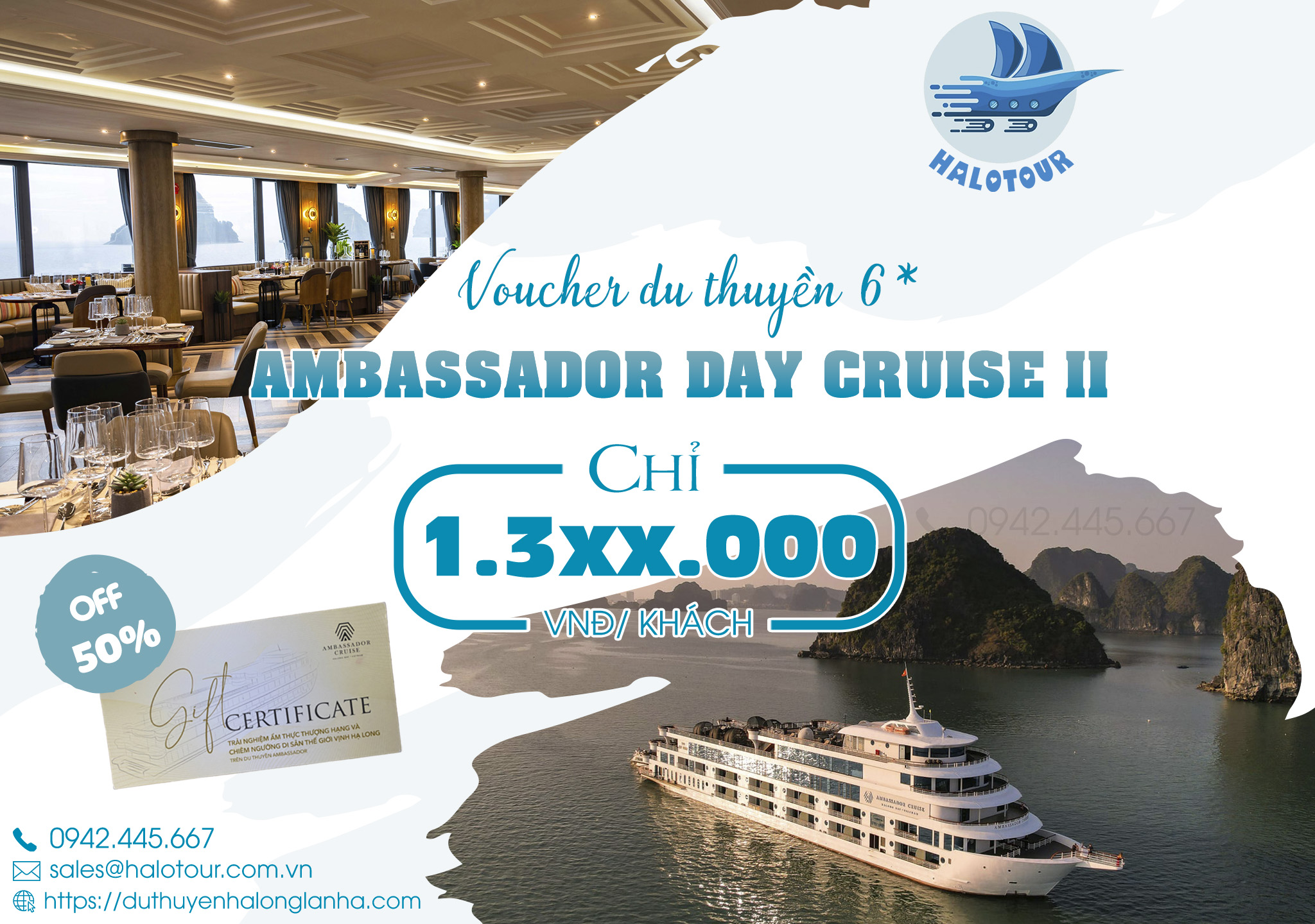 Voucher siêu du thuyền tham quan trong ngày Ambassador day cruise 2 tour 6 tiếng ăn buffet giá rẻ