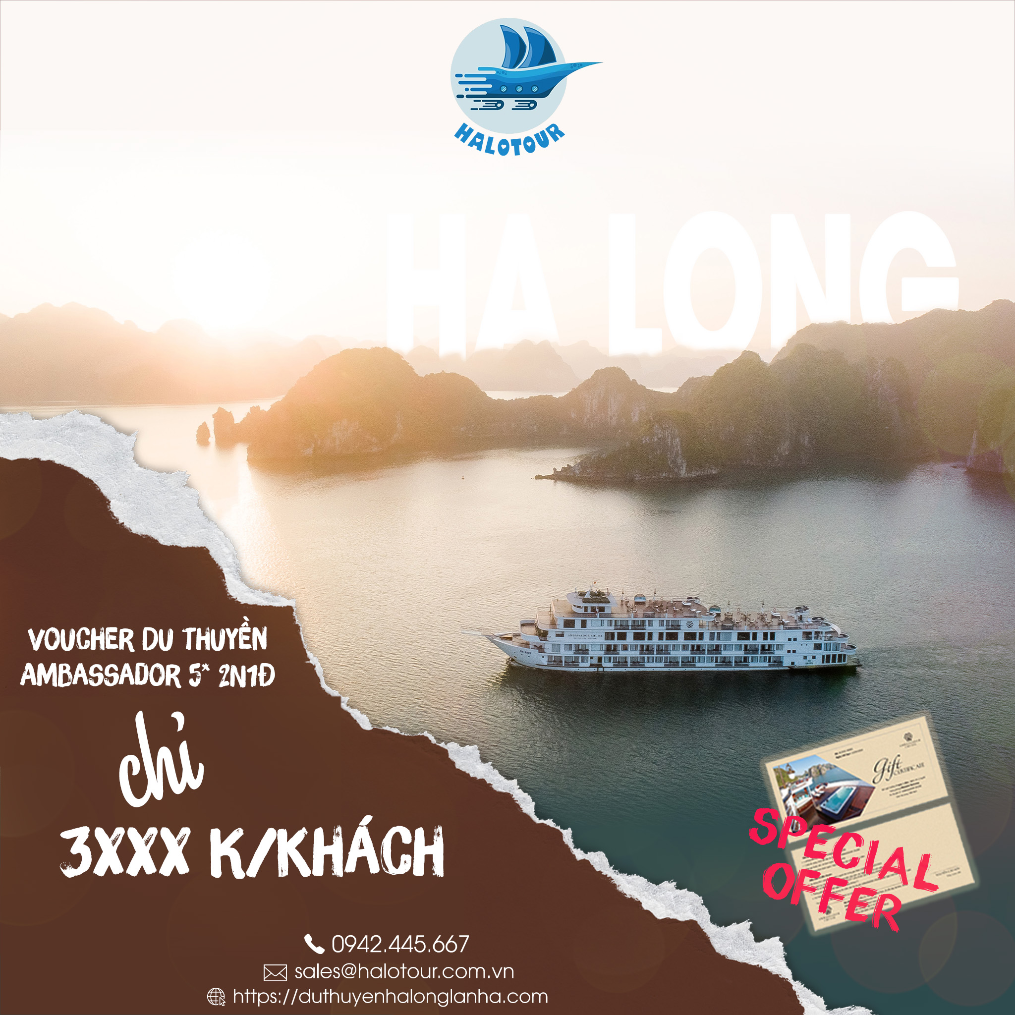 Du thuyền Ambassador cruise 5* 2N1Đ vịnh Hạ Long 9 Voucher du thuyền Ambassador cruise 6* ngủ đêm trên vịnh Hạ Long giá rẻ