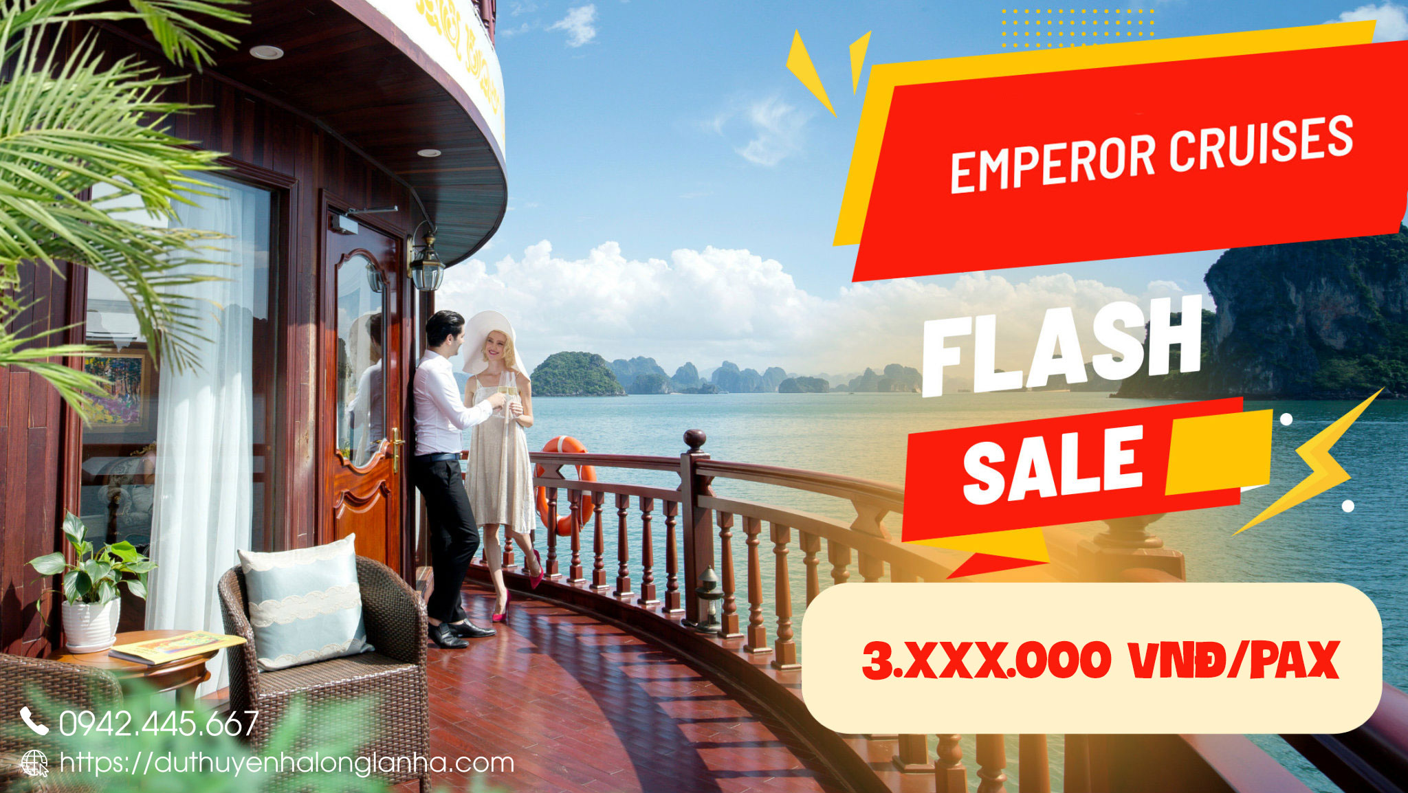 Du thuyền Emperor Hạ Long 5* chỉ với 10 phòng 8 Flash sale giá cực rẻ khi đặt du thuyền Emperor cruise Hạ Long với duthuyenhalonglanha.com