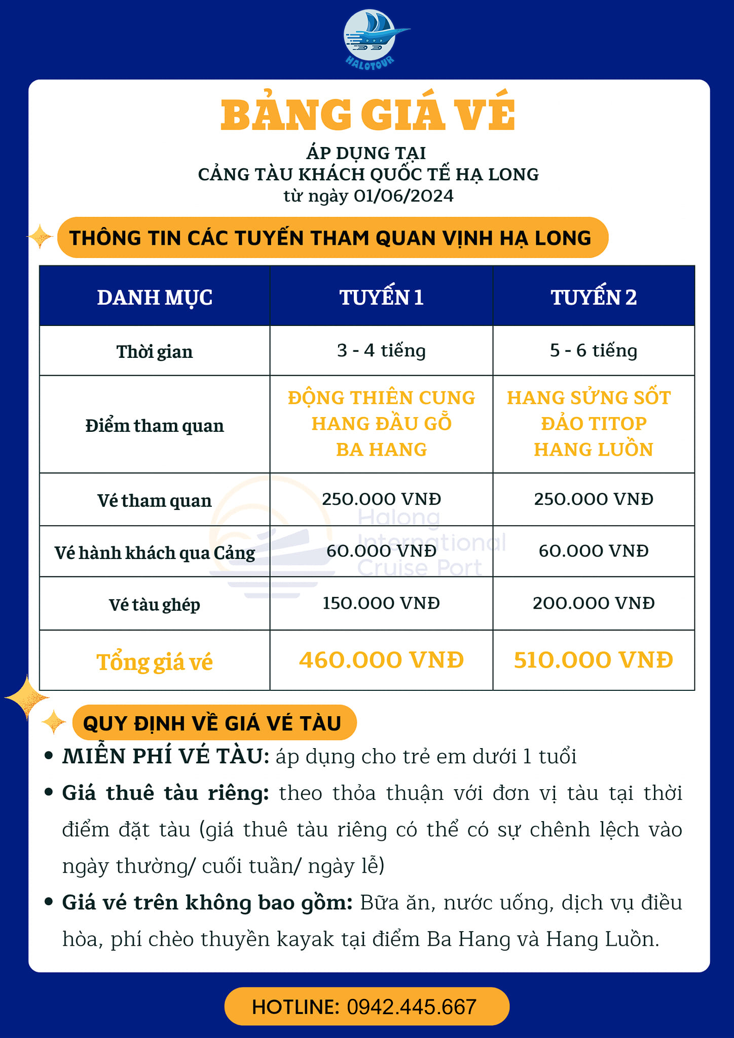 Bảng giá tàu ghép thăm vịnh Hạ Long 2025 mới nhất 7 Bảng giá vé tàu ghép thăm vịnh Hạ Long 2023=5 mới nhất. Liên hệ ngay Halotour để đặt tàu giá tốt nhất