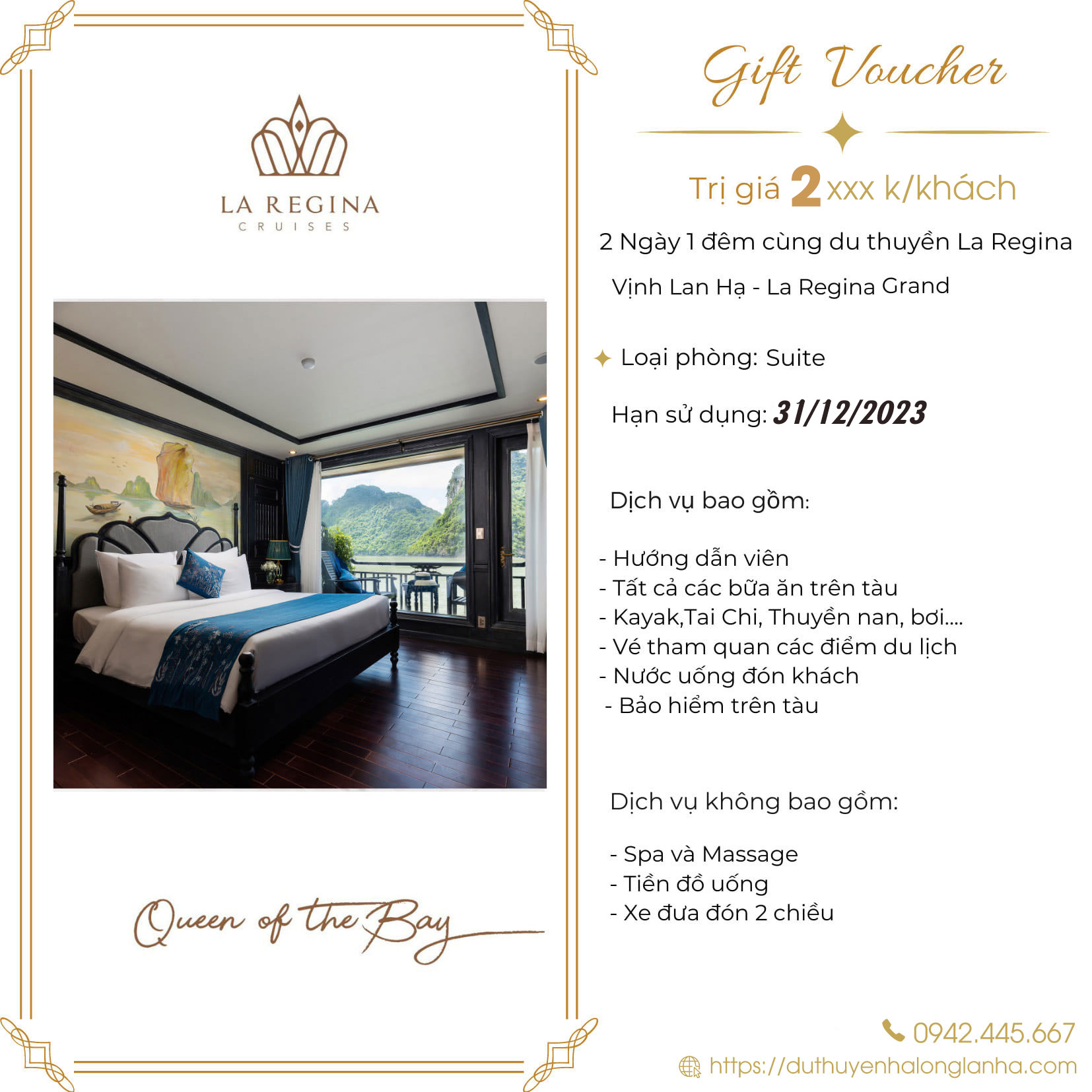 Du thuyền La Regina Grand 5 sao vịnh Lan Hạ 8 Liên hệ ngay duthuyenhalonglanha.com để sở hữu voucher du thuyền La Regina cruise giá ưu đãi