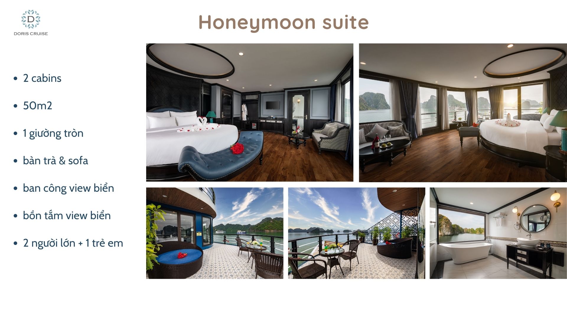 thông tin hạng phòng Honeymoon Suite du thuyền Doris cruise