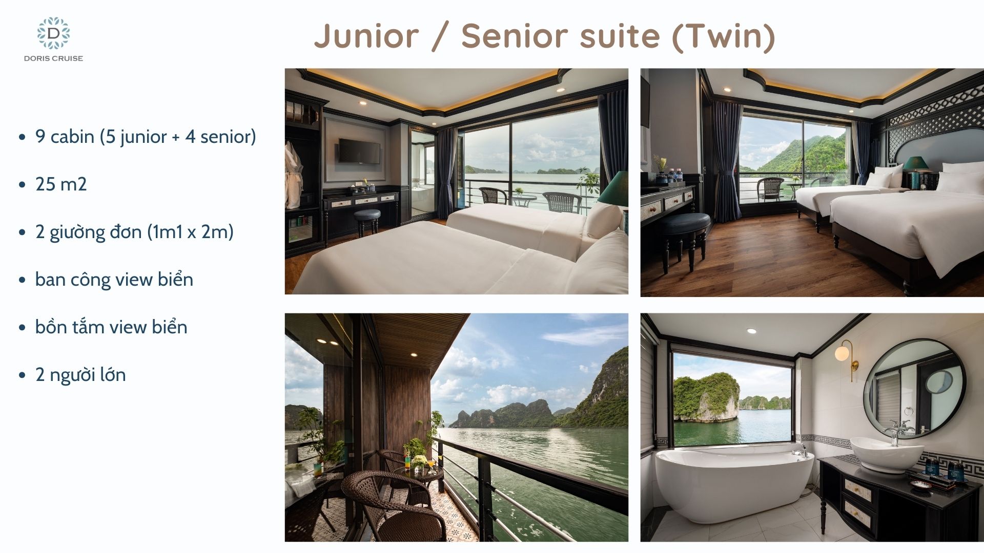 thông tin hạng phòng Junior + Senior Suite TWN du thuyền Doris cruise