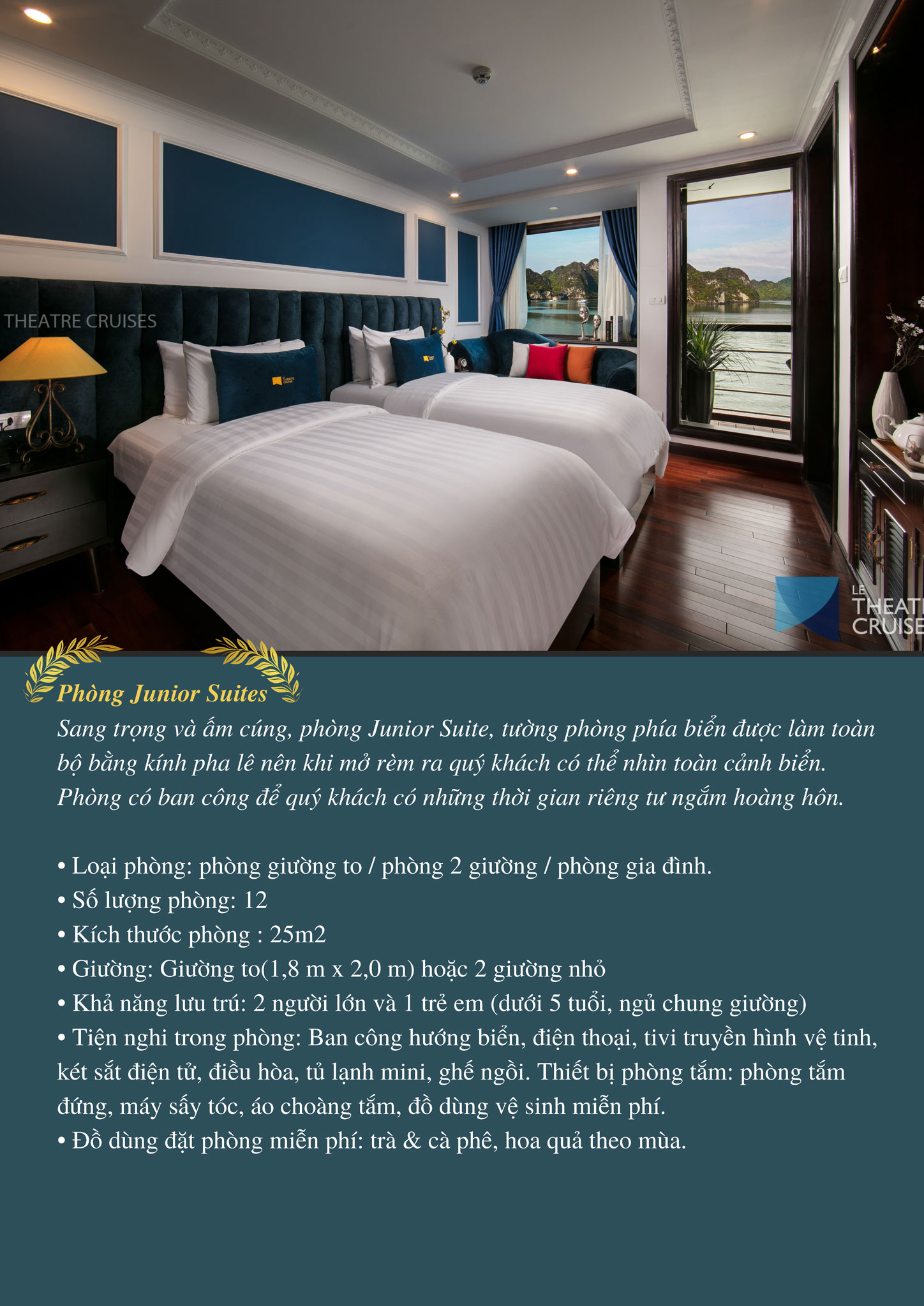 Du thuyền Le Theatre cruise 5 sao Lan Hạ 8 Hạng Junior Suite du thuyền Le Theatre cruise