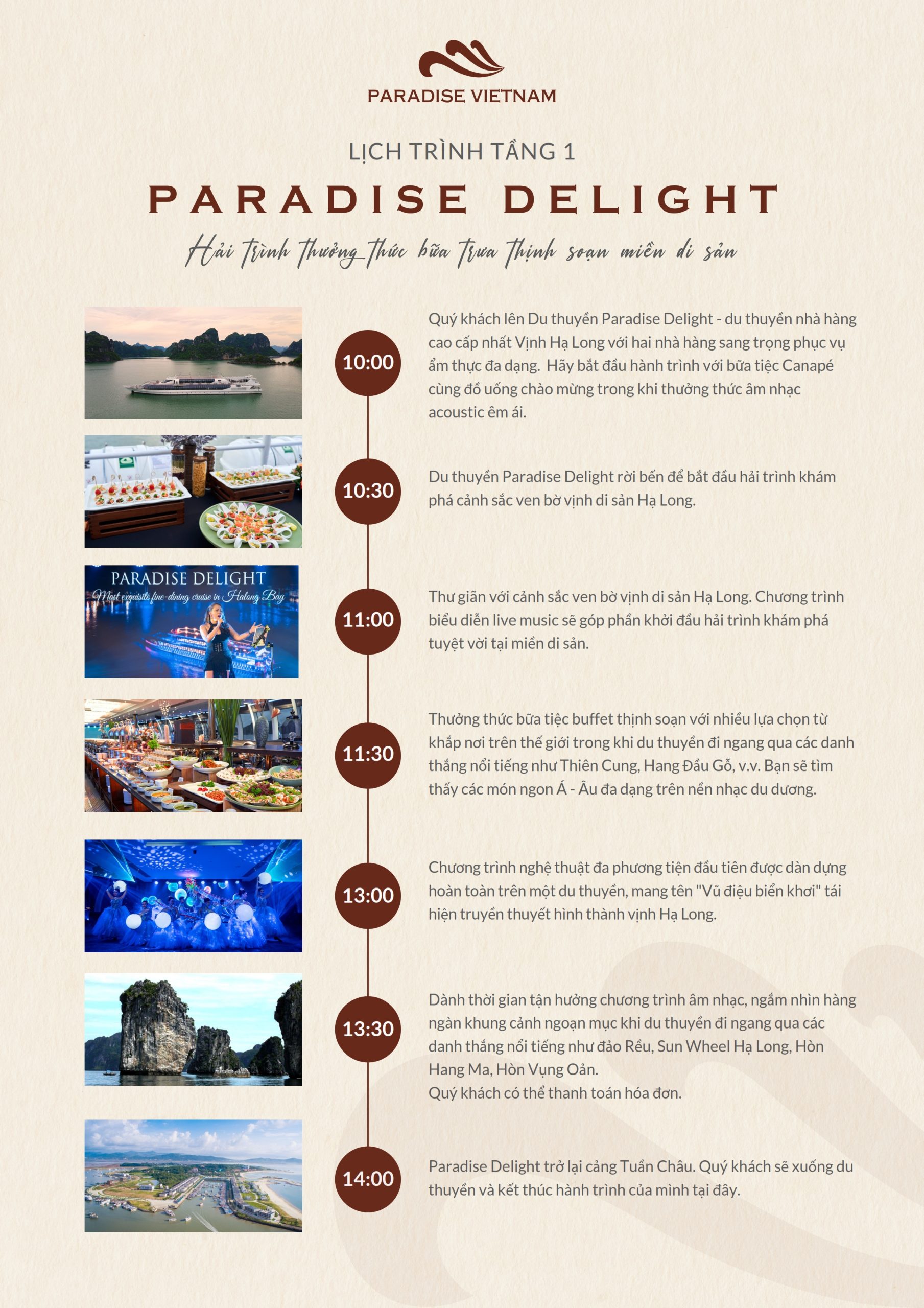 Du thuyền nhà hàng Paradise Delight Hạ Long 10 Lịch trình du thuyền nhà hàng Paradise Delight dining cruise Hạ long tầng 1 buổi trưa