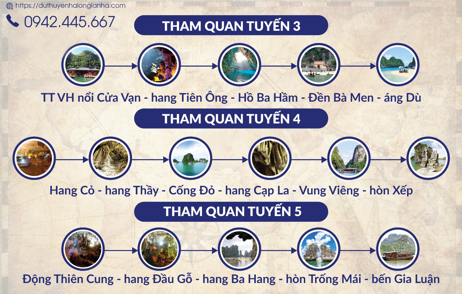Bảng giá tàu ghép thăm vịnh Hạ Long 2025 mới nhất 18 Lịch trình thăm quan vịnh Hạ Long tuyến 3, tuyến 4, tuyến 5 với các cảnh điểm xa hơn ít người lui tới
