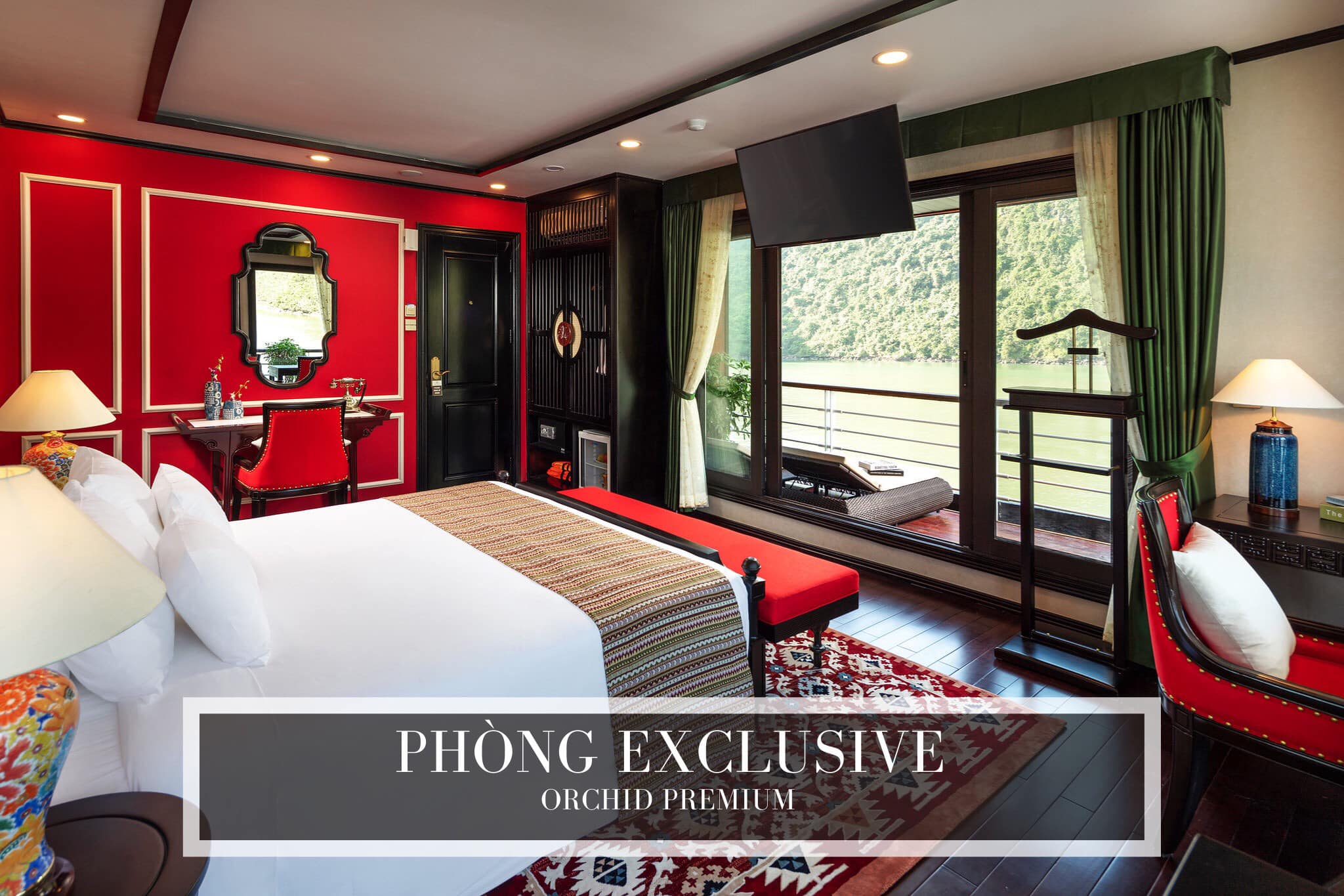 Phòng Exclusive: với kích thước phòng lên tới 65m2 & view 180 độ nhìn ra Vịnh, du khách có thể thoả thích thư giãn và tận hưởng trọn vẹn kỳ nghỉ cùng Orchid Premium