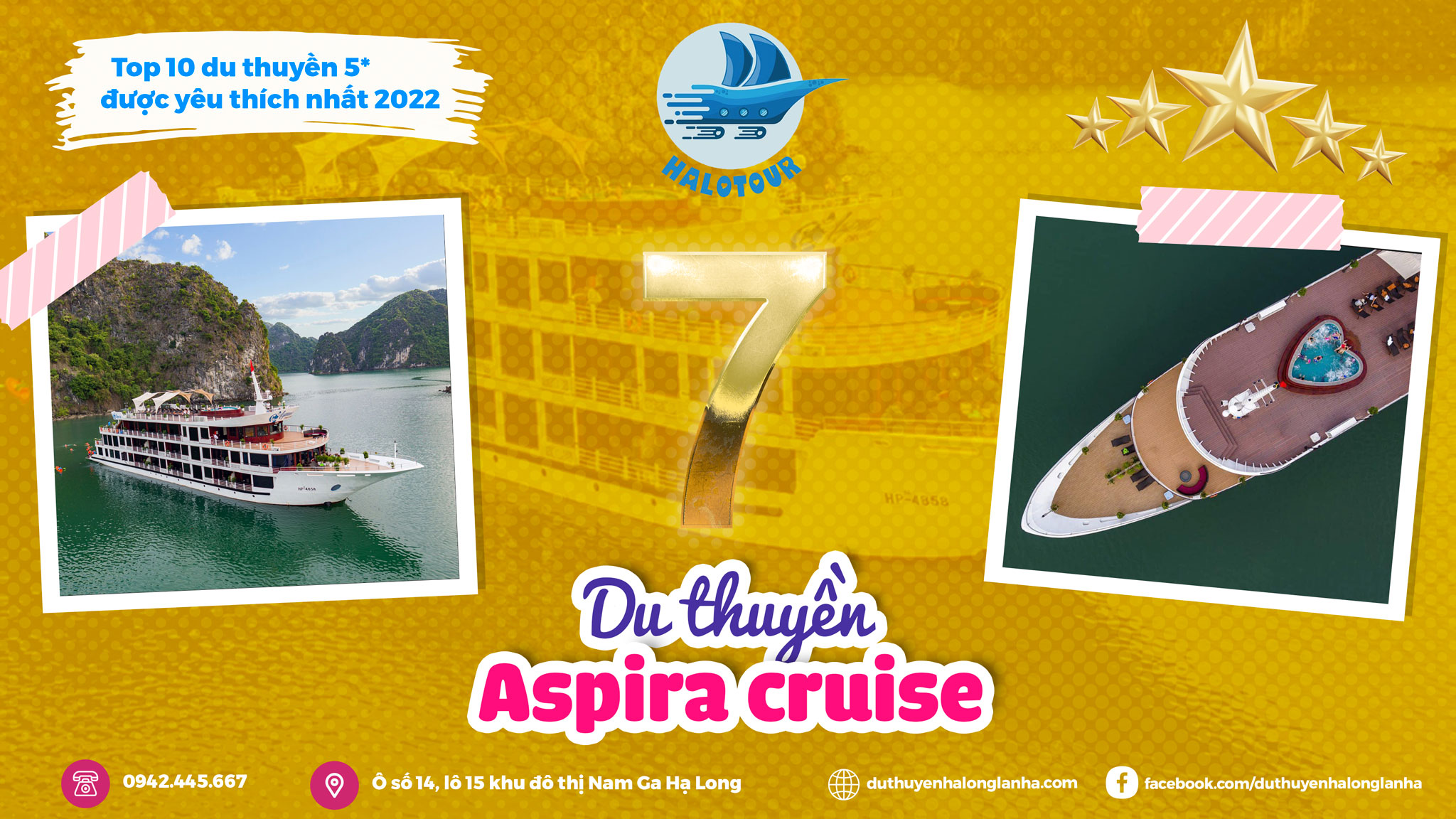 Du thuyền Aspira cruise được bình chọn là 1 trong 10 du thuyền ngủ đêm 5* vịnh Hạ Long - vịnh Lan Hạ được du khách yêu thích nhất 2022