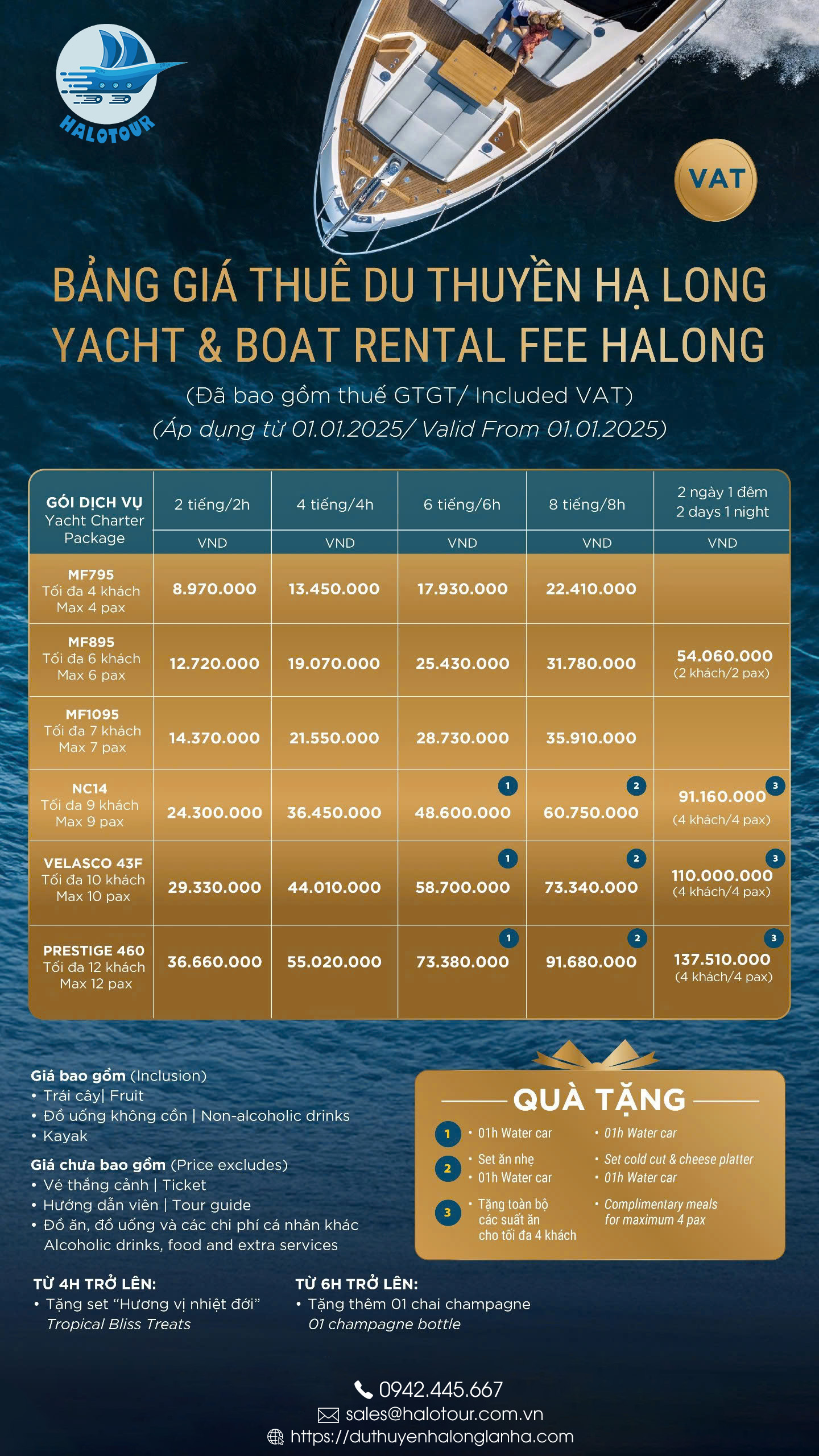 Du thuyền cá nhân hạng sang cho thuê tại Hạ Long 11 Bảng giá cho thuê du thuyền cá nhân cao cấp tại Hạ Long