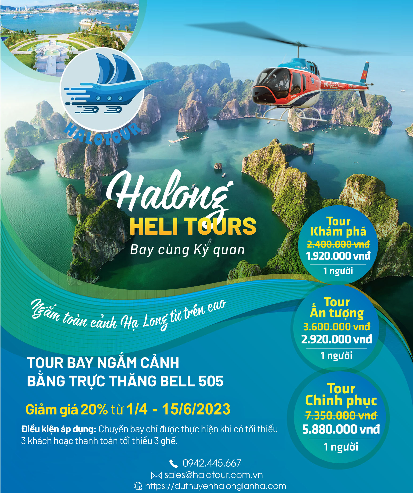 Trực thăng bay ngắm cảnh vịnh Hạ Long từ A đến Z 16 Đặt trực thăng Tuần Châu, Quảng Ninh ngắm cảnh vịnh Hạ Long giá ưu đãi cùng halotour trên website duthuyenhalonglanha.com