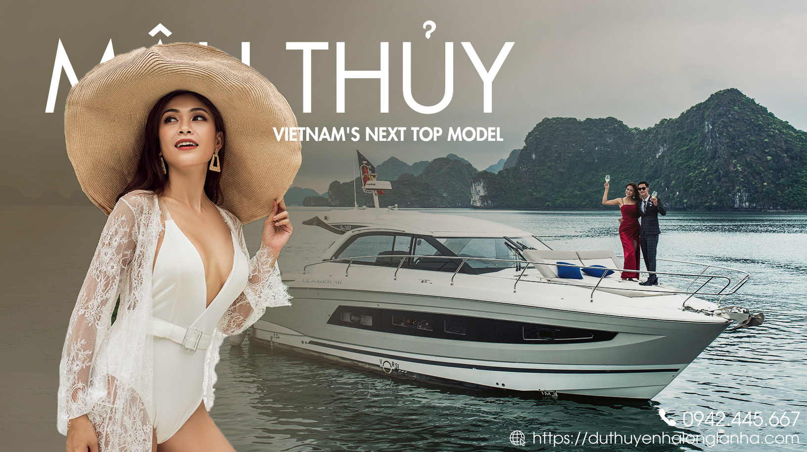 Du thuyền cá nhân hạng sang cho thuê tại Hạ Long 8 Việt Nam's next top model Mâu Thuỷ bên mẫu du thuyền Leader 40 tại Hạ Long