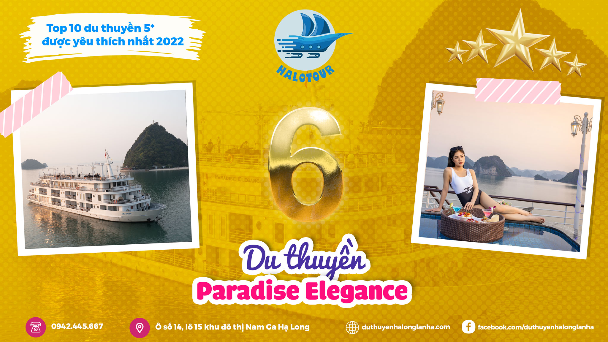 Du thuyền paradise Elegance cruise được bình chọn là 1 trong 10 du thuyền ngủ đêm 5* vịnh Hạ Long - vịnh Lan Hạ được du khách yêu thích nhất 2022