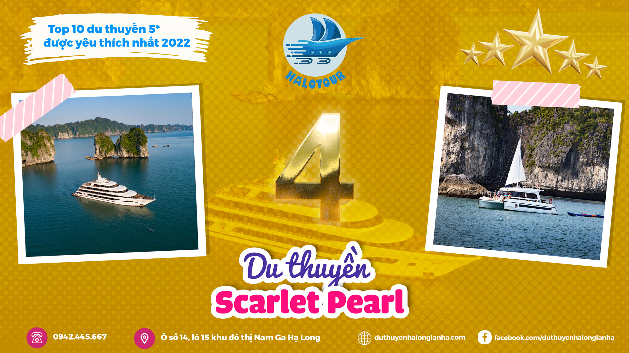 Du thuyền Scarlet Pearl cruise được bình chọn là 1 trong 10 du thuyền ngủ đêm 5* vịnh Hạ Long - vịnh Lan Hạ được du khách yêu thích nhất 2022