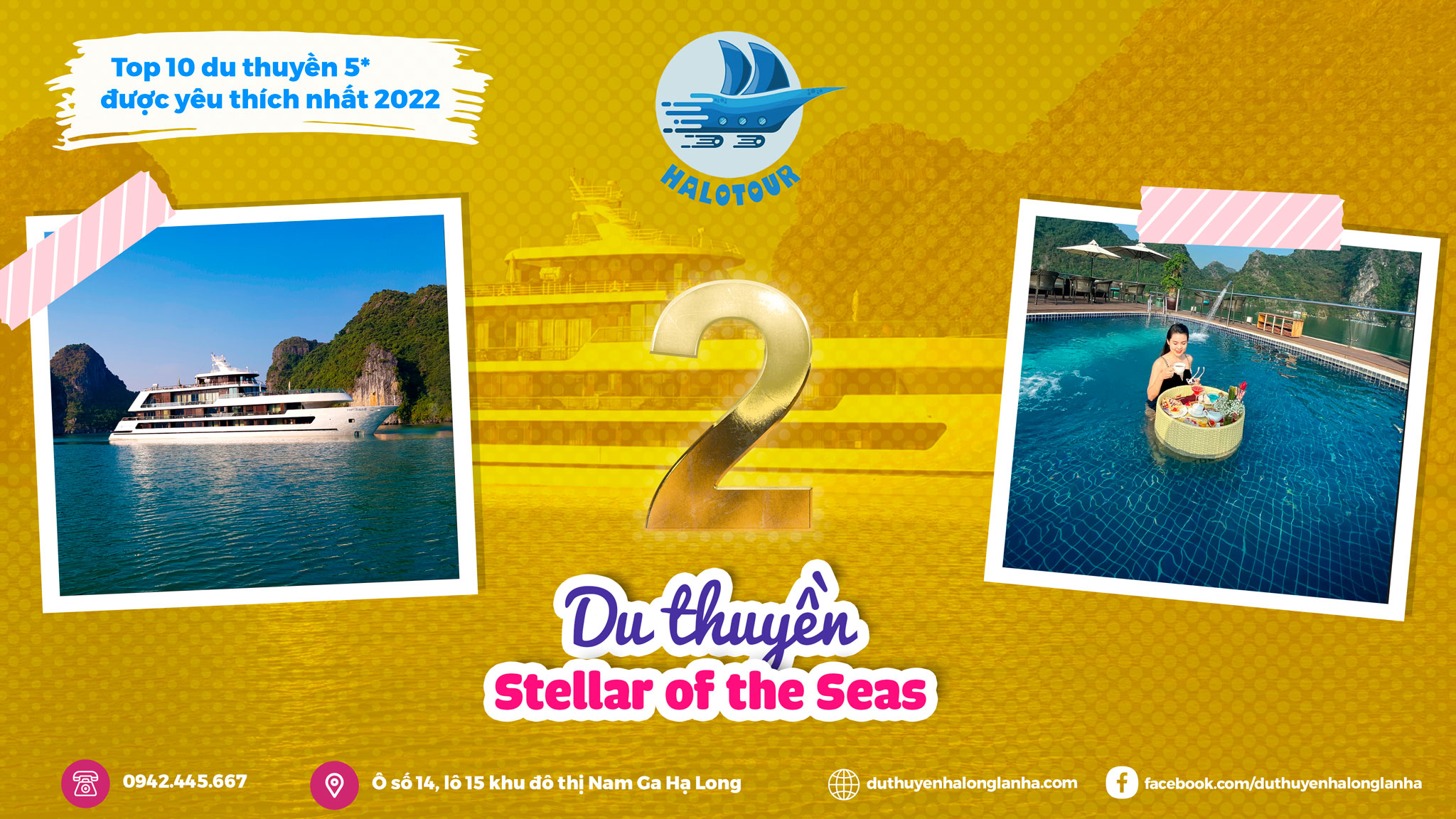 Du thuyền Stellar of the Seas cruise được bình chọn là 1 trong 10 du thuyền ngủ đêm 5* vịnh Hạ Long - vịnh Lan Hạ được du khách yêu thích nhất 2022