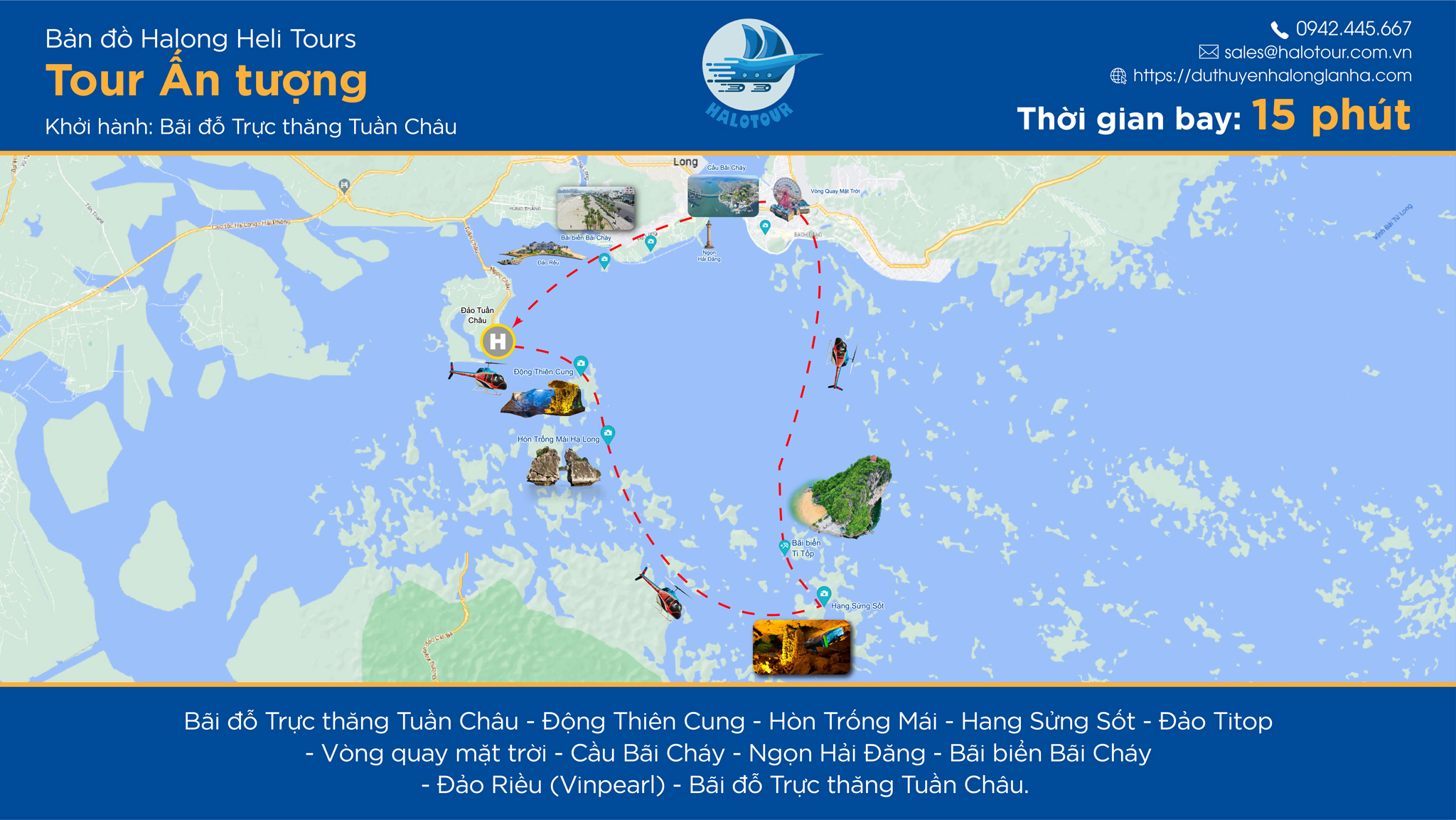 Trực thăng bay ngắm cảnh vịnh Hạ Long từ A đến Z 18 Lịch trình tour Ấn tượng 15 phút trực thăng Tuần Châu, Quảng Ninh bay ngắm cảnh vịnh Hạ Long