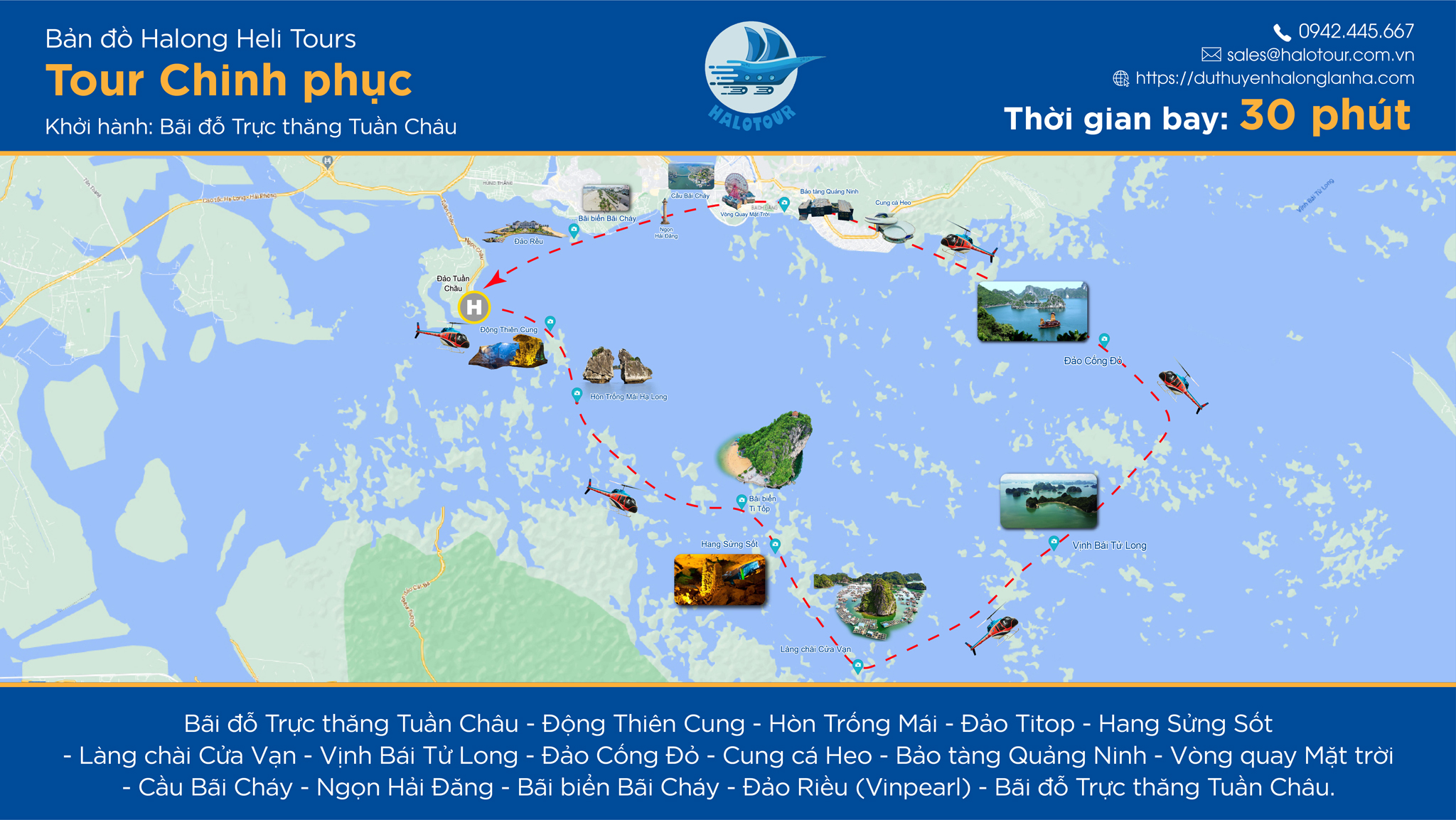 Trực thăng bay ngắm cảnh vịnh Hạ Long từ A đến Z 19 Lịch trình tour Chinh phục 30 phút trực thăng Tuần Châu, Quảng Ninh bay ngắm cảnh Hạ Long