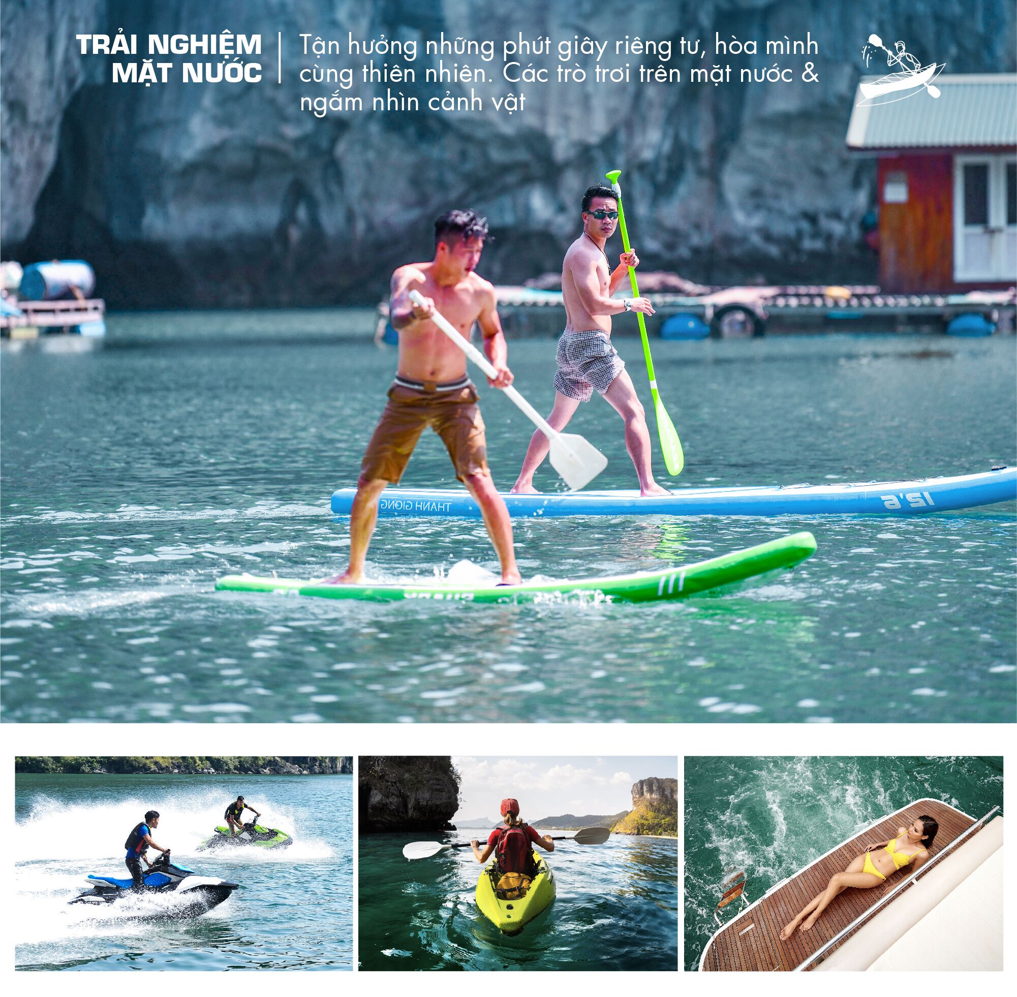 Du thuyền cá nhân hạng sang cho thuê tại Hạ Long 42 Đua thuyền sup và kayak hay xe máy nước là các hoạt động thú vị trên vịnh Hạ Long