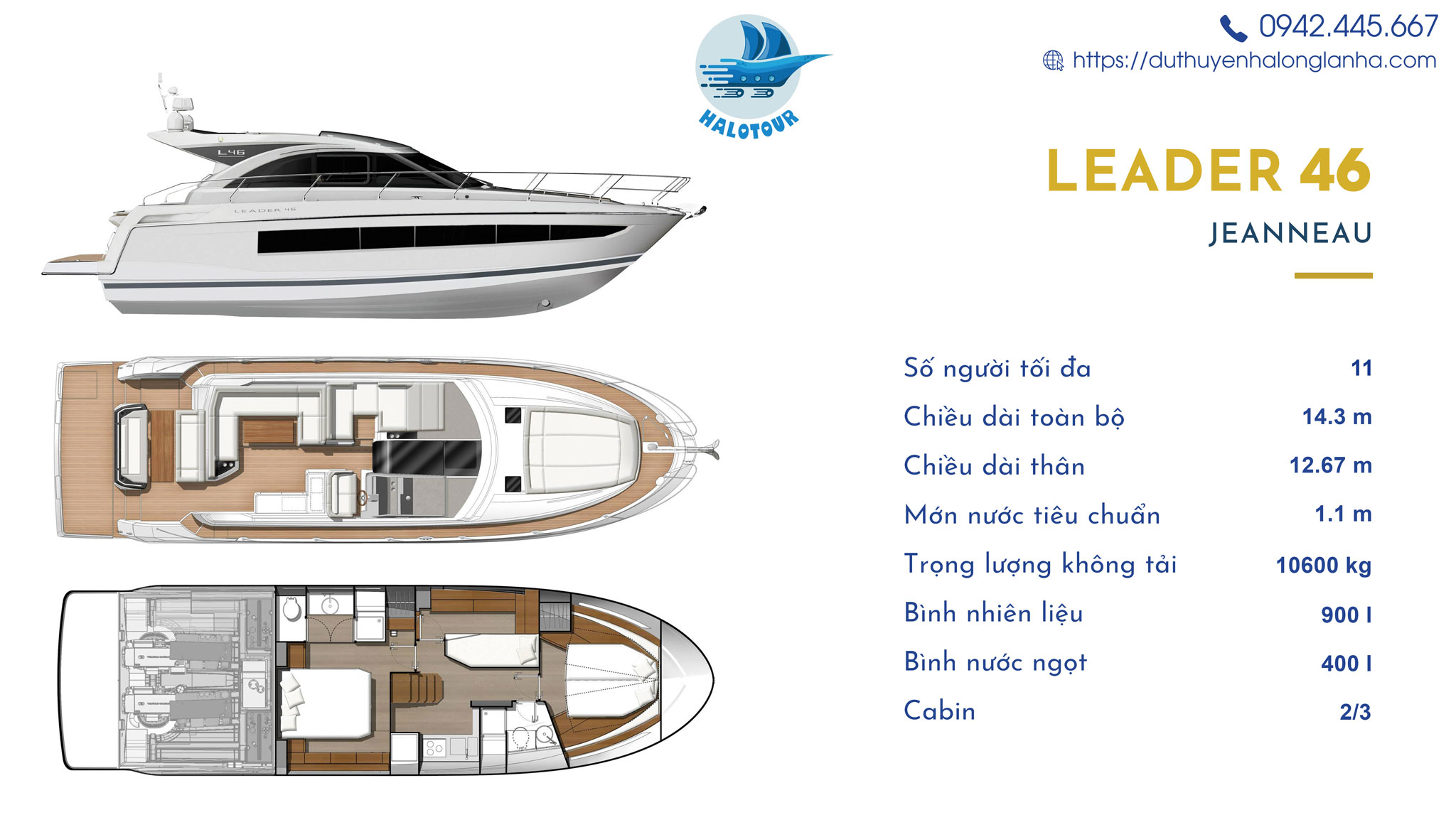 Du thuyền cá nhân hạng sang cho thuê tại Hạ Long 23 Thông số kỹ thuật của du thuyền lớn nhất tại bến mới được đưa vào khai thác Leader 40