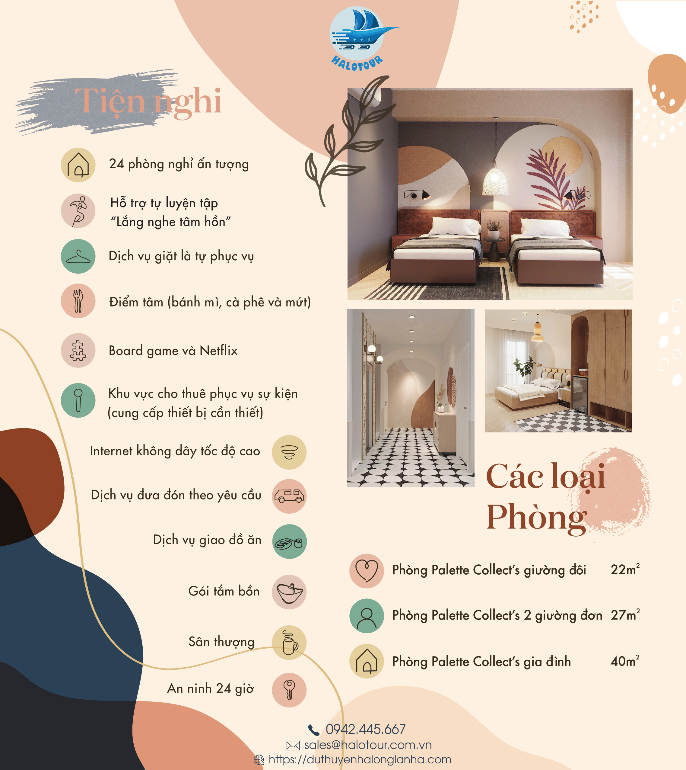 Tiện nghi và các hạng phòng khách sạn 3* Palette Collect's Boutique hotel Hạ Long