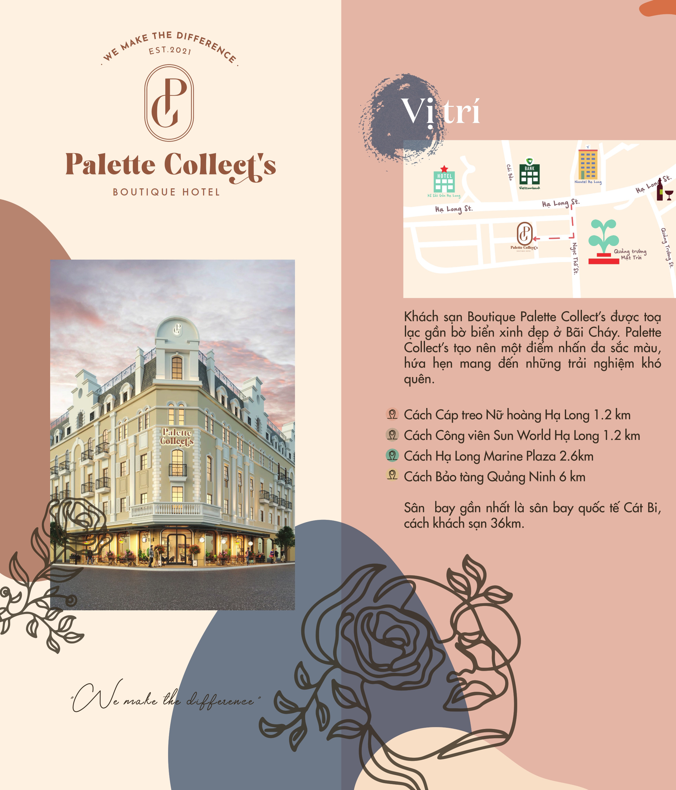 Khách sạn 3* Hạ Long siêu xinh Palette Collect's 6 Khách sạn 3* vị trí đắc địa trung tâm khu du lịch Bãi Cháy, Hạ Long có thể đi bộ tới công viên Sunworld Hạ Long và bãi tắm Bãi Cháy