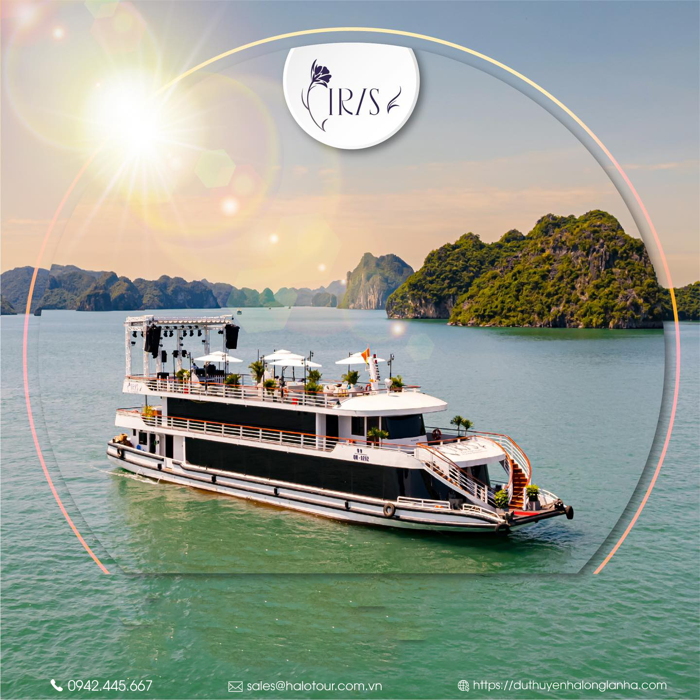 Du thuyền Iris cruise tour Hạ Long 6h trong ngày 13 Iris cruise là du thuyền 99 chỗ duy nhất trên vịnh Hạ Long có sân khấu chuyên nghiệp trên sundeck và biểu diễn nhạc sống hàng ngày phục vụ du khách