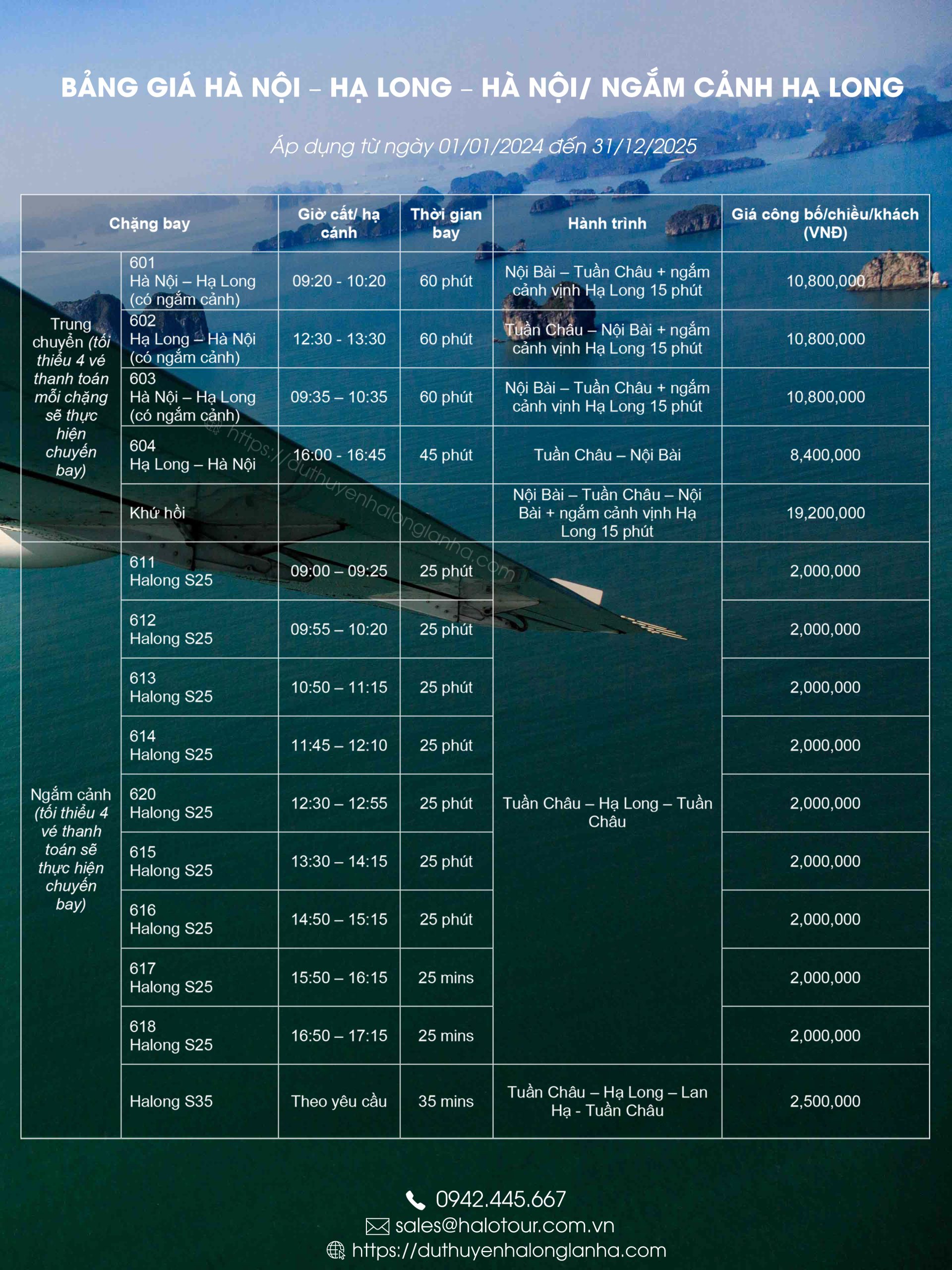 Thuỷ phi cơ vịnh Hạ Long và những điều cần biết 23 Bảng giá khuyến mại dịch vụ thuỷ phi cơ Hạ Long của Halotour với rất nhiều ưu đãi