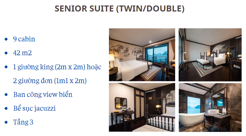 Du thuyền Velar Of The Seas 5 sao Vịnh Lan Hạ 11 Thông tin hạng phòng Senior Suite du thuyền Velar of the sea